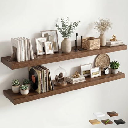 Venusmiles 12 inch Deep Floating Shelves for Wall, 72" Wide, Walnut, 2-Pack - color: Walnut Finish, size: 72"w x 12"d, 2p
