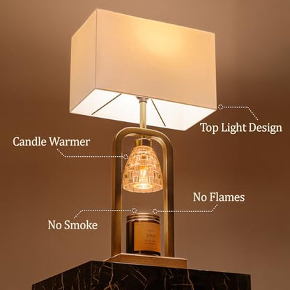 PoKat 2 in 1 Gold Table Lamp with Candle Warmer, Timer & Dimmer, Modern - color: Set of 1 - Brushed Gold With Wood-print Finish