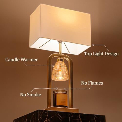 PoKat 21.5'' Gold Table Lamps Set of 2 with Candle Warmer & Gift Box, Metal - color: Set of 2 - Gold With Wood-print Finish