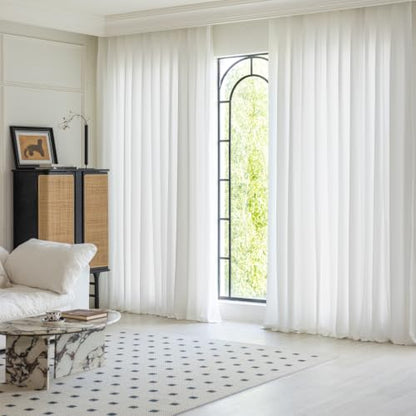 Non-See-Through White Privacy Sheer Curtains 84 Inch Long 2 Panels - color: White, size: 52"W x 84"L (Pack of 2)