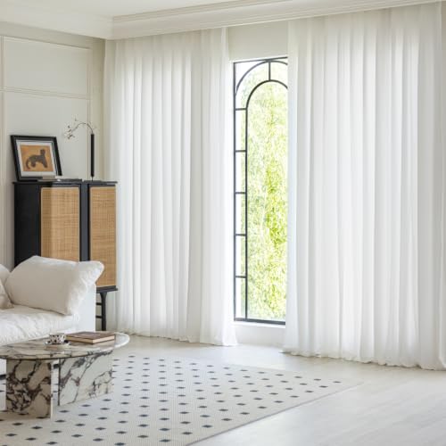 Non-See-Through White Privacy Sheer Curtains 63 Inch Long 2 Panels - color: White, size: 52"W x 63"L (Pack of 2)