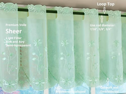 Today's Curtain, Samantha Embroidered Sheer Valance 13", Sage, 59" W x 13" L - color: Sage, size: 59"W x 13"L (Pack of 1)