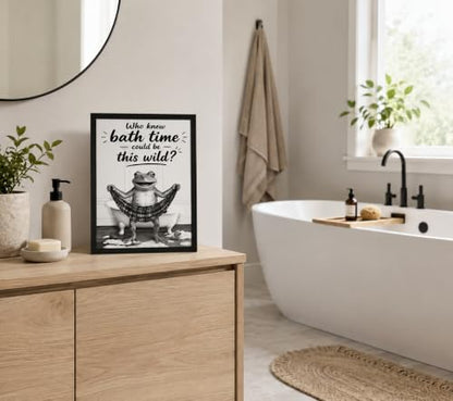 Framed Fun Frogs Canvas Wall Art Poster Prints Bathroom 8×10In1P Be Hung - color: bathroom-5, size: 8×10in
