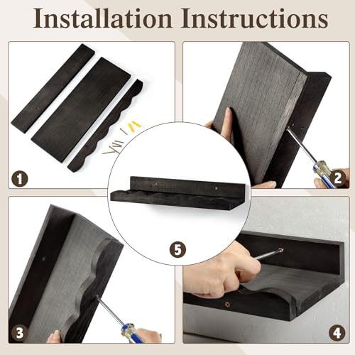 Suzile 2 Pcs Scalloped Floating Wall Shelves,16.5",Black - color: Black, size: 16.5"