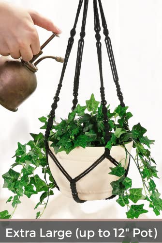 2 Pack Macrame Plant Hanger Large for 12 inch Pot, Large Plant Hanger - color: Black