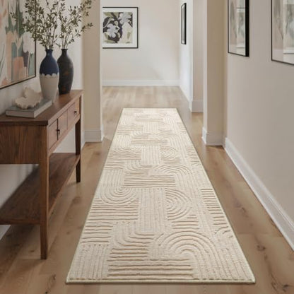 GENIMO Soft 2'6"x8' Runner Rug Non Slip Hallway, Washable 3D High Low Pile - color: Arch Beige, size: 2'6" x 8' (Rectangular)