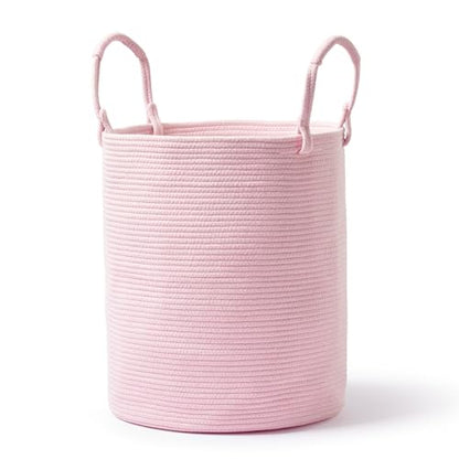 Laundry Hamper Basket, Woven Cotton Rope Blanket Basket, Nursery Storage - color: Light Pink, size: 15"D x 18"H