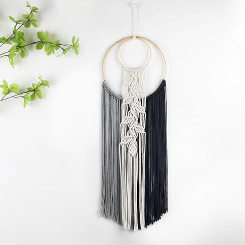 LB Black Macrame Wall Hanging, Handmade Woven Tapestry- Boho Dream Catchers Grey and Black Hanging Macrame Wall Art for Living Room Apartment Office Backdrop,10X30 Inch - color: Grey