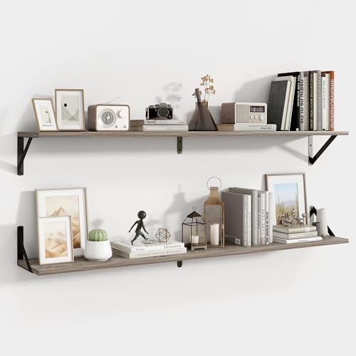 Axeman 48 Inch Floating Shelves, 8 Inch Deep Grey Wall Shelves Set of 2 - color: Grey, size: 47.3 Inch
