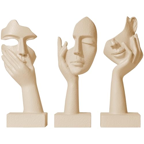Aris & Juno 3 Pcs Thinker Statue Set - Abstract Sculpture Home Decor for Living Room, Office Desktop, and Room Decor - Adorable Resin Figurines for Shelves, Coffee Tables and TV Stand, Gift for Women - color: 3 Pcs Cream