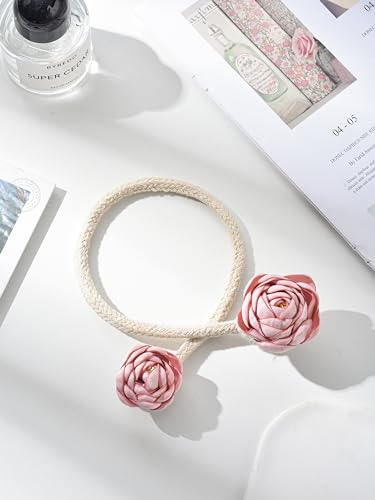 SUQ I OME Handmade Artificial Rose Flower Curtain Holdbacks, Pink - color: Pink