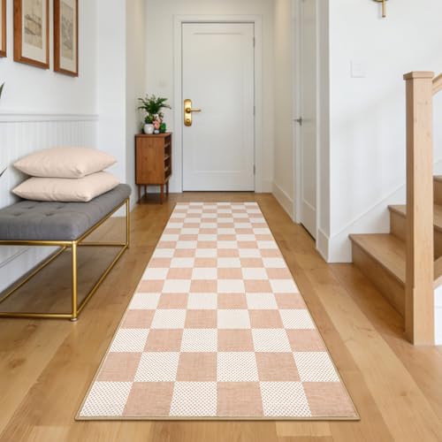GarveeHome Checkered Blush Beige 2x6 Washable Low-Pile Kitchen Runner Rug - color: Blush Beige, size: 2' x 6' (Rectangular)