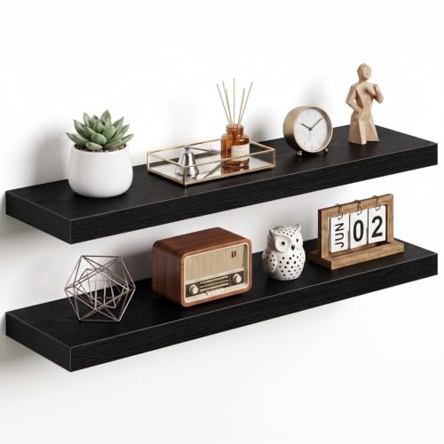 Dreamland 30Inch Black Floating Shelves 8" Deep Wall Mounted Set of 2 - color: Black, size: 8"D x 30"L