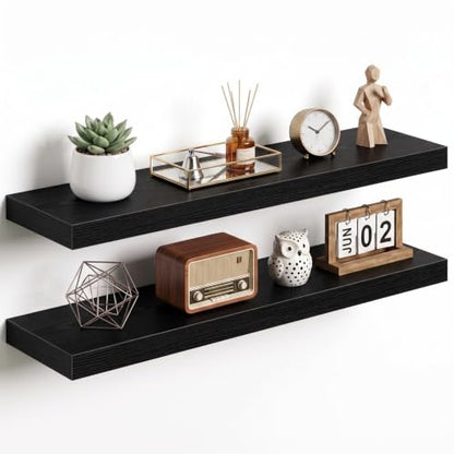 Dreamland 30Inch Black Floating Shelves 8" Deep Wall Mounted Set of 2 - color: Black, size: 8"D x 30"L