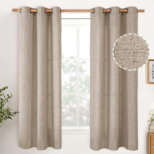 YoungsTex Oatmeal Linen Semi Sheer Curtains 42X63 Inch Long for Living Room - color: Dark Oatmeal, size: 42"W x 63"L (Pack of 2)
