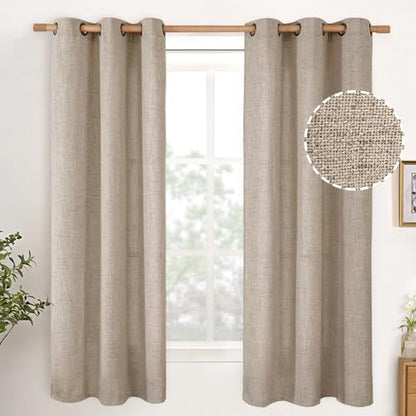 YoungsTex Oatmeal Linen Semi Sheer Curtains 42X63 Inch Long for Living Room - color: Dark Oatmeal, size: 42"W x 63"L (Pack of 2)