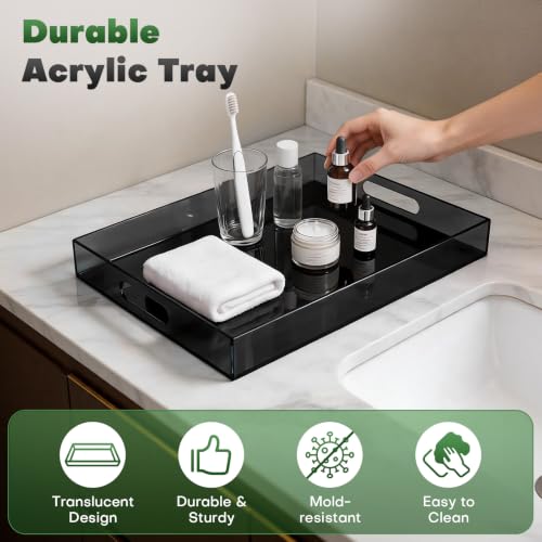 Segbeauty 16x12in Large Acrylic Serving Tray with Handles, Black, 3mm Thick - color: Black, size: 16" x 12" x 2"
