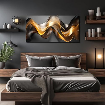 Ouzzlie Black Wall Art Abstract Wall Picture for Living Room - color: Grayish gold, size: 48"L x 24"W