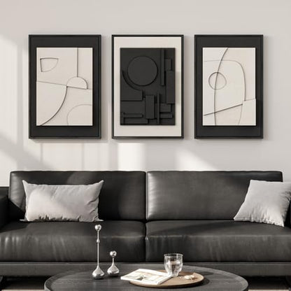 3D Textured Framed Black and White Abstract Wall Art Set of 3, 16x24 In - color: Black and White, size: 16"w X 24"h X 3pcs