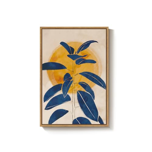 Framed Abstract Boho Blue Yellow Canvas Wall Art for Living Room, 24x36 In - color: Blue Yellow, size: 36"L x 24"W