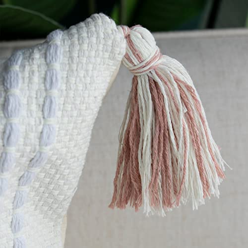 blue page Boho Tufted Square Pillow Cover 22 × 22 in – Neutral Pink | Woven Farmhouse Accent Decorative Throw Pillow Cover with Tassels & Invisible Zipper for Couch, Bed or Living Room - size: 22" x 22" (Pack of 1)