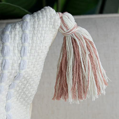 blue page Boho Tufted Square Pillow Cover 22 × 22 in – Neutral Pink | Woven Farmhouse Accent Decorative Throw Pillow Cover with Tassels & Invisible Zipper for Couch, Bed or Living Room - size: 22" x 22" (Pack of 1)