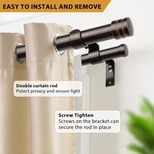 TONIAL 1 Inch Double Curtain Rods for Windows 66 to 120 Inch, Bronze - color: Bronze, size: 66-120”