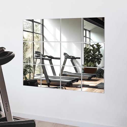 TRAHOME Home Gym Mirror Tiles for Wall, 12"x12"x12PCS Full Length Mirror - size: 12"x12" (12 PCS)