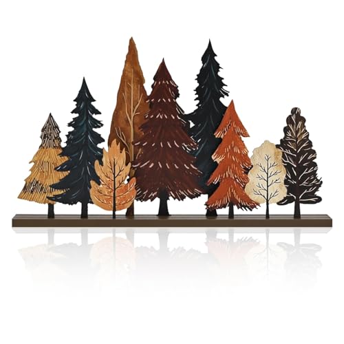 Smile Fall Thanksgiving Wooden Standing Decor, Autumn Forest Maple Pine Tree Tiered Tray Signs with Stands for Rustic Farmhouse Home Kitchen Shelf Decor - style: Fall Tree