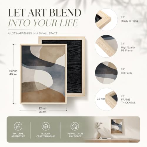 Aryroi Abstract Watercolor Block Framed Canvas Wall Art Set- 12"x16"x3 - color: Earth Tone Abstract Wall Art - White Oak Framed, size: 12"L x 16"W