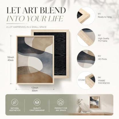 Aryroi Abstract Watercolor Block Framed Canvas Wall Art Set- 12"x16"x3 - color: Earth Tone Abstract Wall Art - White Oak Framed, size: 12"L x 16"W