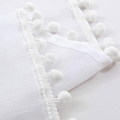 Pom Pom White Sheer Curtains for Living Room 52x63" Linen Texture Drape 2pc - color: Snow White, size: 52"W x 63"L (Pack of 2)