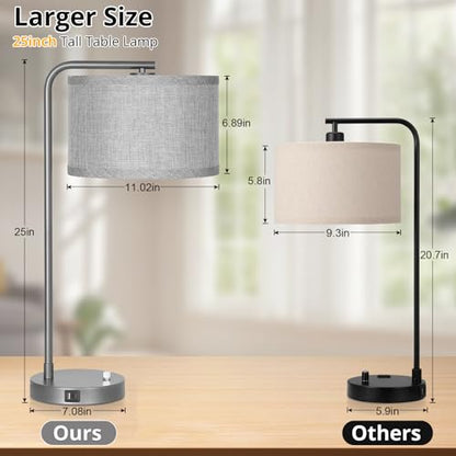 Gray Bedside Lamp with USB C+A Ports, Fully Dimmable Modern Nightstand Lamp - color: Metal Gray Base with Gray Shade