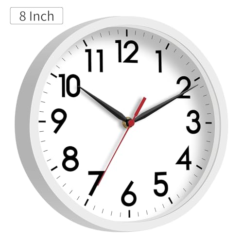 AKCISOT 8 Inch Wall Clock, Silent Battery Operated Analog Clock, White - color: C_white, size: 8 Inch