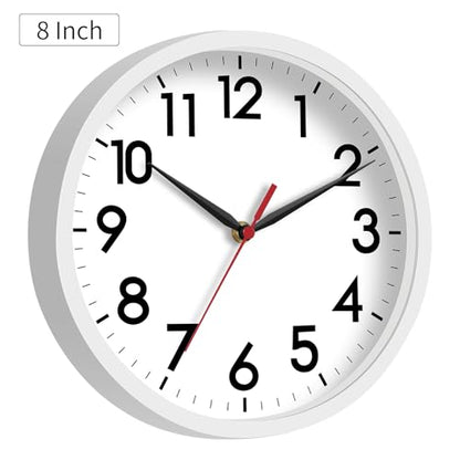 AKCISOT 8 Inch Wall Clock, Silent Battery Operated Analog Clock, White - color: C_white, size: 8 Inch