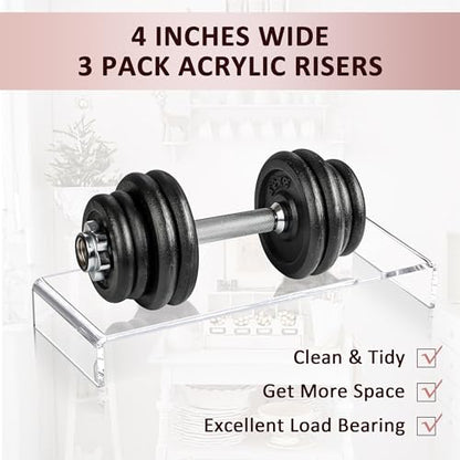 2 Set Large Acrylic Clear Display Risers, 3 Sizes 12" Rectangular Showcase Collectibles Display Shelf, 5mm Thick Desktop Display Stand Holder for Figures, Jewelry, Perfume, Toys