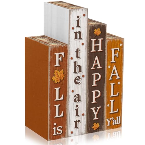 Xuhal 4 Pcs Wooden Fall Decorations Rustic Farmhouse Book Stack for Home - style: Fall