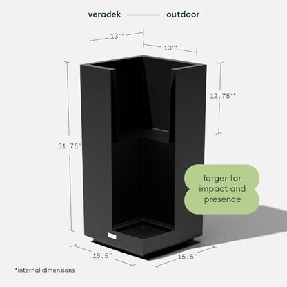 Veradek Block Series Pedestal Planter - Tall Rectangular Outdoor Planter - color: Black, size: 32''H x 15.5''W -2 Pack