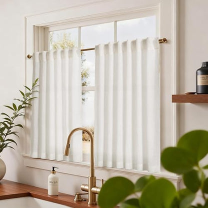 Jowels Natural Linen Cafe Curtains 36 Inch Long 2 Panels for Kitchen - color: Natural, size: 36"W x 36"L (Pack of 2)