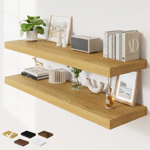 RICHFOCUS Long Floating Shelves for Wall 2Pack|Oak|48" Lx12 D - color: Oak, size: 48"L x 11.6"D, Set of 2