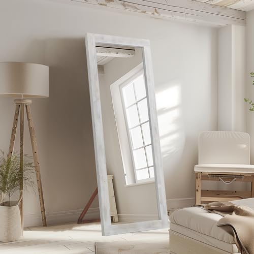 MELOMOIR Farmhouse Full Length Mirror Wood Frame 64"x21", Weathering White - color: Weathering White, size: 64"L x 21"W
