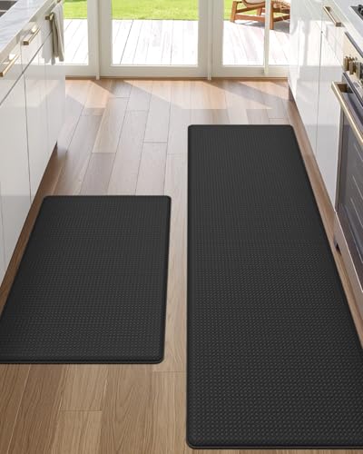 DEXI Kitchen Floor Mats Cushioned Anti Fatigue Runner, 17x29+17x59 Black - color: Black, size: 59"l X 17"w X 0.4"th + 29"l X 17"w X 0.4"th