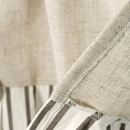 DOSLY IDÉES Farmhouse Rustic Linen and Cotton Valance, Brown Striped Pleated Design with Coconut Buttons, Multi-Room Window Treatment for Kitchen, Living Room, Bedroom, 52" W x 18" L - color: Linen & Brown Striped, size: 52"W x 18"L (Pack of 1)