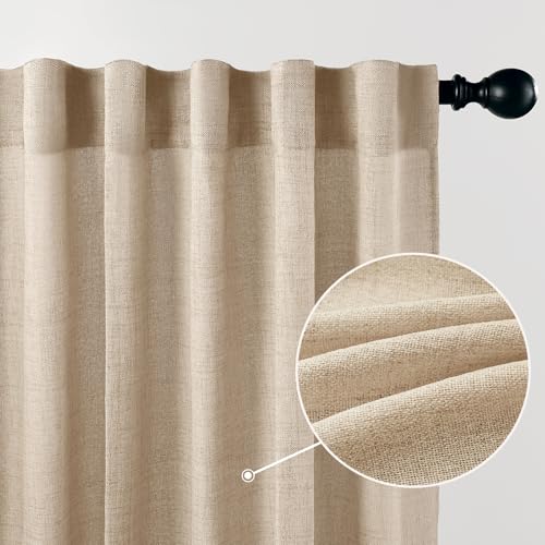 Warm Beige Sheer Linen Curtains for Living Room Bedroom 63 Inches Long - color: Warm Beige, size: 52"W x 63"L (Pack of 2)