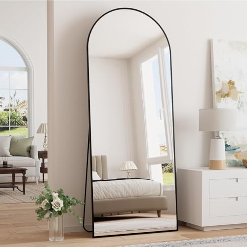 Prywot Full Length Mirror, 64"x21" Arched Floor Mirror with Stand, Black - color: Black, size: 64"L x 21"W