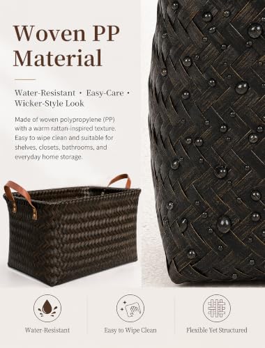 Wicker Storage Baskets, 4 Pack Woven Baskets for Shelves, Dark Gold - color: Rectangle Dark Gold