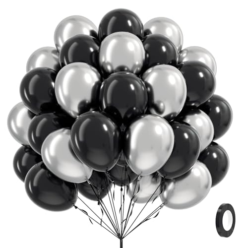 12inch Black and Silver Balloons with Black Metallic Silver Balloons - color: Black Silver