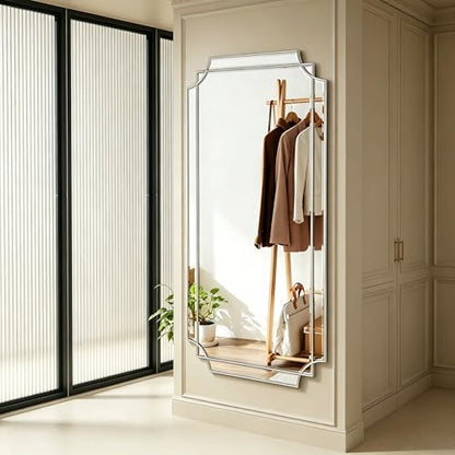 59"x30" Large Geometric Beveled Mirror with Silver Wood Frame - color: Silver, size: 59"L x 30"W