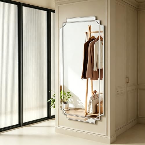 59"x30" Large Geometric Beveled Mirror with Silver Wood Frame - color: Silver, size: 59"L x 30"W