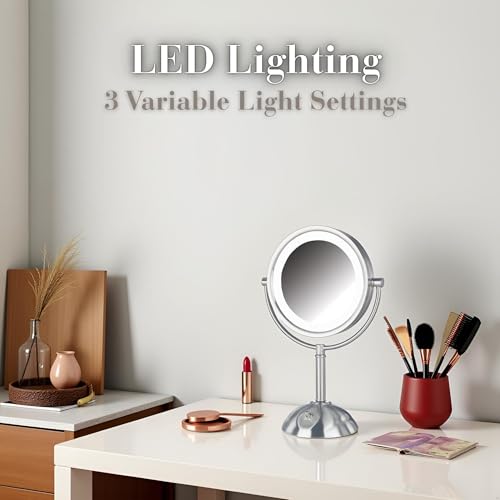 JERDON Lighted Makeup Mirror with 8X Magnification - Nickel - HL8808NL - color: Nickel
